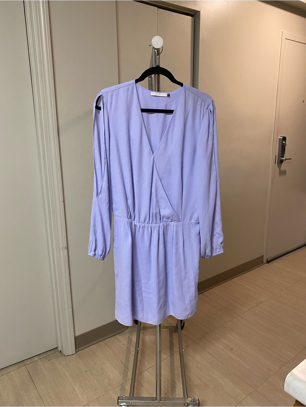 Lilac Long-Sleeve V-Neck Dress with Gathered Waist